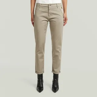 Chinohose G-STAR "Kate Chino Boyfriend", Damen, Gr. 31, Länge 32, beige (elephant skin), Web, Obermaterial: 97% Baumwolle, 3% Elasthan, unifarben, bequem lang, Hosen Chinohose, mit Relaxed Fit an Hüfte und Oberschenkeln