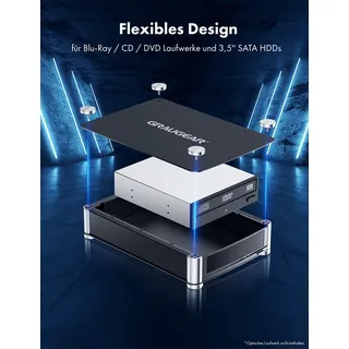 GRAUGEAR Externes Laufwerk Gehäuse 5,25" SATA USB 3.0-eSATA-Anschluss | USB-C Adapter | G-5251