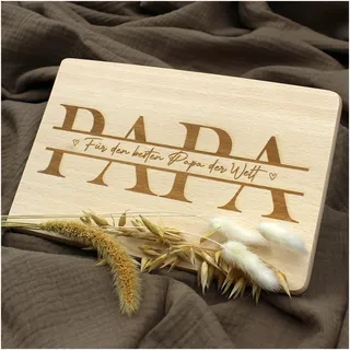 VmG-Store Frühstücksbrettchen 23,5x15cm Schneidebrett mit Gravur als Geschenk zum Geburtstag für Männer Frauen Kinder Brotzeitbrett mit Spruch Holz bedruckt (02 Papa, Ohne Wunschname)
