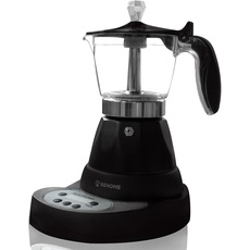 BEHOME Programmierbare elektrische Kaffeemaschine Moka Elektrische 3 Tassen mit Timer, heißer Kaffee für 30 Minuten, schwarzes Aluminium (mit Timer)