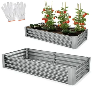 Onbest Metall Hochbeet XXL 180x90x30 cm – Gemüsebeet aus Stahl | Hochbeete-Kit für Kräuter, Gemüse und Pflanzen – pflegeleichtes Beet für Garten, Terrasse und Balkon, Farbe Silber
