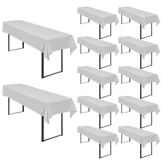 12 Stück Biertischtischdecke, Hellgrau, Biertischhusse, universell für 50 cm und 70 cm Biertisch, waschbar, Polyester, rechteckige Tischdecke für Partys im Freien, Bankette (250 x 100 cm)