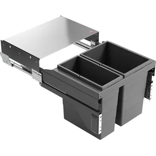 Hailo 3610951 AS Cargo Soft short 500 20/14 dunkelgrau mit 34 (20+14) Liter Füllvolumen / 2 fach Mülltrennsystem / für 50er Schrankbreite mit Frontauszug - Dunkelgrau