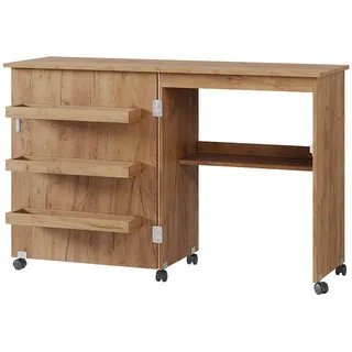 Vicco Nähtisch Carmen Eiche 118 x 77.5 cm mit 3 Regalfächer, Model 55379 - Braun