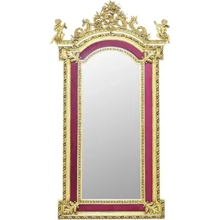 Casa Padrino Barock Standspiegel mit dekorativen Engelsfiguren Bordeauxrot / Gold - Handgefertigter Massivholz Spiegel im Barockstil - Barock Möbel - Edel & Prunkvoll - bordeaux, Gold