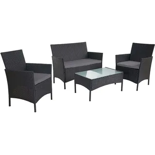Mendler 2-1-1 Poly-Rattan Garten-Garnitur Halden, Sitzgruppe Lounge-Set Sofa ~ anthrazit, Kissen anthrazit