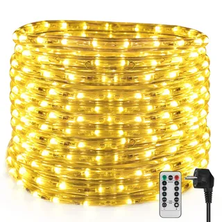 kefflum LED Lichterschlauch Aussen Warmweiß 14M 504LEDs, IP65 Wasserdicht lichtschlauch mit Fernbedienung Speicherfunktion 6 Modi Helligkeit Dimmbar Timer für Weihnachten Dekoration Zaun Dach