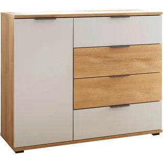 Xora Sideboard , Eichefarben, Hellgrau , Metall , Eiche , 1 Fächer , 4 Schubladen , 120x96x38 cm , Beimöbel erhältlich, stehend , Holzmöbel, Kommoden Holz, Sideboards Holz