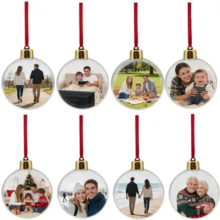 Fotokugel, Personalisierte Weihnachtsdekoration mit Foto, DIY Geschenkidee für Familien, 8 Stück Foto-Kugeln mit Klarem Design für Baumdekoration und Erinnerungsstücke
