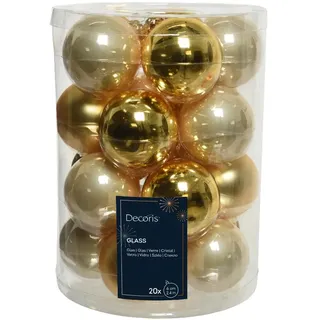 Glas-Weihnachtskugeln Set, 20-teilig, 6cm, Gold-Beige, Matt & Glänzend, Elegante Dekoration