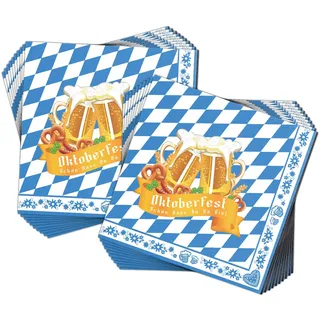 Snyvpra 40 Stück Oktoberfest Servietten Bayrisch - Blau Weiß Rautenmuster Servietten 33x33cm, Einweg Papierservietten für Oktoberfest-Party Deko Festl