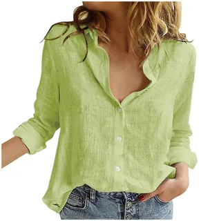 Didadihu Leinenbluse Damen Button-Down Langarm Sommer Musselin Hemd Bluse Damenblusen Casual Leicht Luftig Blusen Tuniken Elegant Lässiges Hemdbluse Oversize Locker Leinenshirt Sommerbluse
