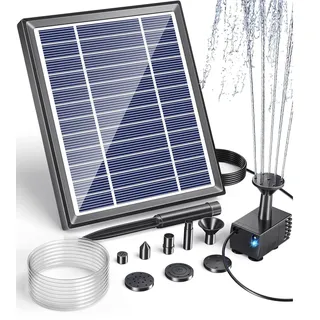 POPOSOAP Solarbrunnen für Vogelfontäne, 3W Solarwasserpumpe mit 1,2 m Schlauch, 5 Düsen, Solar Springbrunnen für Außen kleine Teiche, Garten