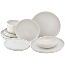 Bild von Tafelservice Uno offwhite, 12-teiliges Geschirrset, Teller Set aus Steinzeug, weiß