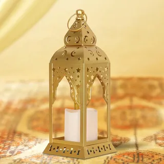 DECORKEY Ramadan-Dekorationen für Zuhause, 25,4 cm, dekorative Ramadan-Laterne für Tisch-Kamindekoration, Vintage-Metall-Laterne, Kerzenhalter für Innen- und Außenbereich, EID-Mubarak-Geschenk