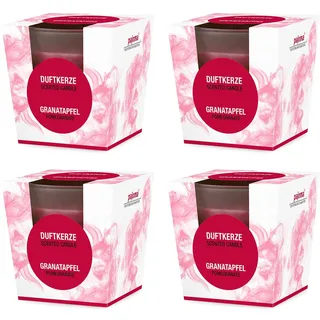 pajoma® Duftkerze 4er Set, Granatapfel - im satinierten Glas | 4x 120g Wachsgewicht, Brenndauer: 25 Stunden, in edler Geschenkverpackung | Premium Qualität