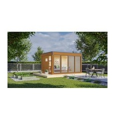WOLFF FINNHAUS Gartenhaus »Finn Cube Typ 3«, Holz, BxT: 429 x 328 cm (Außenmaße inkl. Dachüberstand) - braun