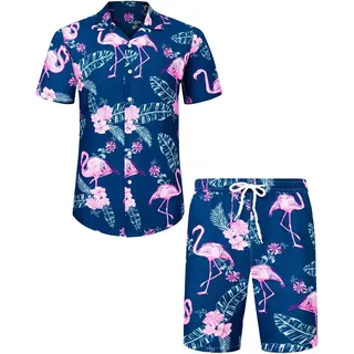 J.VER Herren Hawaii-Hemden Casual Button Down Kurzarm Bedruckte Shorts Sommer Strand Tropical Hawaii Shirt Anzüge - - Klein