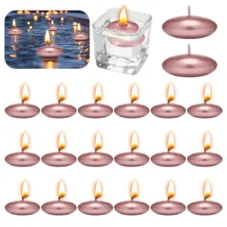 20 Stück Schwimmkerzen Metallkerzen Roségold, Unparfümierte Schwimmkerzen Metallic 37mm Dekorative Schwimmende Kerzen für Hochzeit Pool Partys SPA Badewannen Valentinstag Weihnachten Deko
