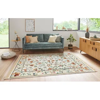 HANSE HOME Nouristan Naveh Orient Teppich – Wohnzimmerteppich Kurzflor mit Fransen Vintage Orientalischer Samt-Teppich für Esszimmer, Wohnzimmer, Schlafzimmer – Creme, 135x195cm