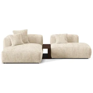 Micadoni Ecksofa modular links Martina aus Cord leichtes beige 2 Sitzplätze , Creme , Textil , L-Form , 285x176 cm , Hergestellt in Europa , Wohnzimmer, Sofas & Couches, Wohnlandschaften, Ecksofas