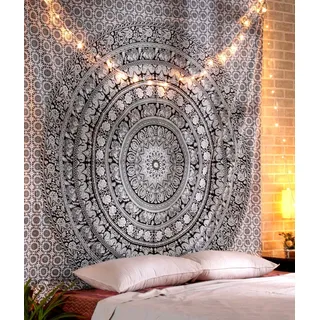 RAJRANG Baumwolle Wandteppich Schwarz Und Weiß Wandbehang Boho Teppich Wandtuch Groß Elefant Mandala Tapestry Für Dekor Zuhause Und Zimmer 274x230 Cm
