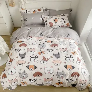 Koudi Hund Tiermotiv Bettwäsche 140x200 Kinder Braun Grau Dackel-Hundemuster Bettbezug Dackel-Hund Kinderbettwäsche Set Wende Motiv Microfaser Jungenbettwäsche mit Kissenbezug 70x90 cm