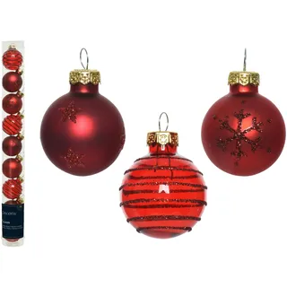 Kaemingk Weihnachtskugeln Glas 3cm Christbaumkugeln mit Motiven Sterne Schneeflocken rot mix