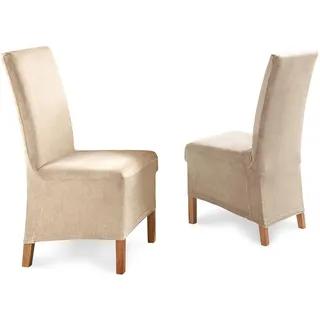 BEAUTEX 2er Set Stuhlhussen, elastische Stretch Hussen Bi-Elastic, Motiv und Farbe wählbar (Motiv Maya-Lang, Farbe Creme)