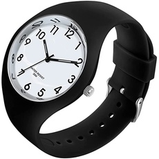 Forrader Uhr mit Silikonband für Damen und Mädchen, großes Zifferblatt, wasserdicht, sportlich, modisch, lässig, einfach, Quarz-Analog-Uhren, schwarz/weiß