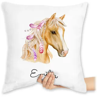 Kissen 40x40 Zierkissen - Pferd Pferde - Pferdekopf - 40 x 40 cm - Weiß - pferdekissen Reiter Horse Cushion Name pferdeliebhaber Horses bezug mädchen pferdemotiv pferden kopfkissen reiterzubehör