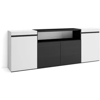 Skraut Home | Sideboard, Highboard | Kommode, Komodenschrank | 200x75x35cm | 4 Türen | Wohnzimmer, Küche | Moderner Stil | Weiß und Schwarz