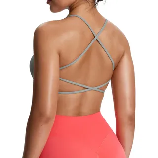 Aoxjox Damen Workout Sport BHS Fitness Rückenfrei Gepolstert Ivy Low Impact BH Yoga Crop Tank Top, GRAU, small