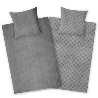 Aminata kids Biber Bettwäsche 135x200 Herren modern Winter Wendebettwäsche für Studenten und Jugendliche Einzelbett grau anthrazit Casual