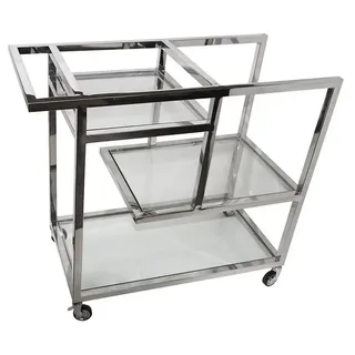 Casa Padrino Luxus Servierwagen Silber / Glas 89 x 42 x H 80cm - Edelstahl Trolley mit Glas - Gastronomie Barwagen - Silber