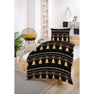 Gold-Line Bed Goldenes Glockenmotiv Schwarz 135 x 200 cm + 2 x 80 x 80 cm