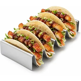 CALLARON Taco Halter - Hotdog Halter, Taco Ständer Edelstahl, Wellenform Brötchenhalter, Hot Dog Ständer für Halten Tacos, Hot Dogs, Tortilla, Sandwiches und Pfannkuchen, Silbrig