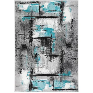 Pergamon Designer Teppich Samba Modern Urban Grau Türkis 80x150cm