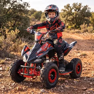 Actionbikes Motors Kinder Quad Elektro ATV Racer (Schwarz/Rot) | 36 Volt 1000 Watt Motor bis 24 km/h | Kinderquad | Pocket Quad | Safety Touch Fußschalter | Für Kinder ab 8 Jahren