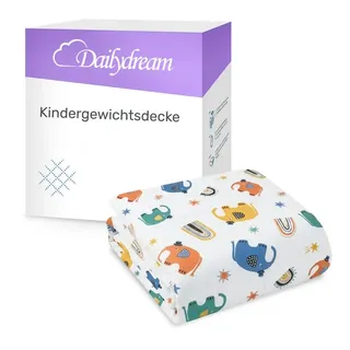 DAILYDREAM Gewichtsdecke für Kinder aus 100% Baumwolle, Edition Elefant | 3,2KG | 104x150cm | Gewichtete Decke