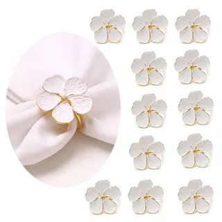 SWHC Serviettenringe Gold 12 Stück Weiße Florale Serviettenhalter Serviettenringe Weihnachten Ramadan Deko Mehrzweck-Tischdeko