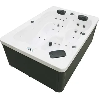 HOME DELUXE - Outdoor Whirlpool - SUNSET PURE - Maße: 220 x 156 x 82 cm - Inkl. 32 Massagedüsen und 13 Lichtquellen I Außen Whirlpool Spa - Grau
