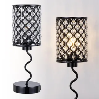 EOEYYOYB Kristall Nachttischlampe Touch Dimmbar, Tischlampe mit USB A+C Moderne, Kristalllampe Led Nachttischlampe Schlafzimmer, Wohnzimmer,Schwarz