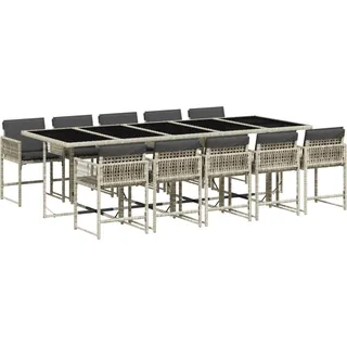 vidaXL 11-tlg. Garten-Essgruppe mit Kissen Hellgrau Poly Rattan - Grau