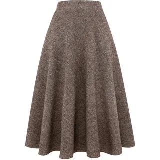 IDEALSANXUN Damen Maxirock mit hoher elastischer Taille, A-Linie, kariert, Winter, warm, ausgestellt, Lange Röcke, Long Coffee, X-Groß