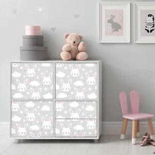 Aufkleber für Kindermöbel, selbstklebend, Möbelstück für Kinderzimmer und Baby, selbstklebend, Kaninchen in den Wolken, 40 x 60 cm