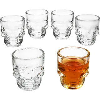 MamboCat 6er Set Totenkopf Schnapsgläser 5 cl I Shotgläser aus Glas I klares Skull-Design I 6 Personen I Wodka, Tequila, Ouzo, Sambuca, Likör I Party & Bar