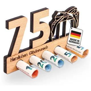 DARO Design - 75. Geburtstag Geldgeschenk Holz 75 Jähriges Jubiläum