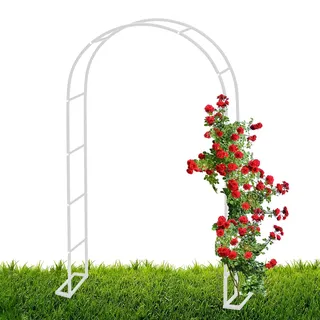 Generisch Gartenbogen Torbogen 2.0m,2.2m,2.3m hoch Rosenbogen Rankierhilfe Rosengestell Rankgestell Rankhilfe Kletterhilfe Metall Rosenspalier Rankbogen Metallbogen mit Sockel(Weiß,L140xW40xH230cm)