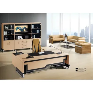 Moderner Eckschreibtisch aus MDF mit Edelstahl und Glas in Holzoptik
